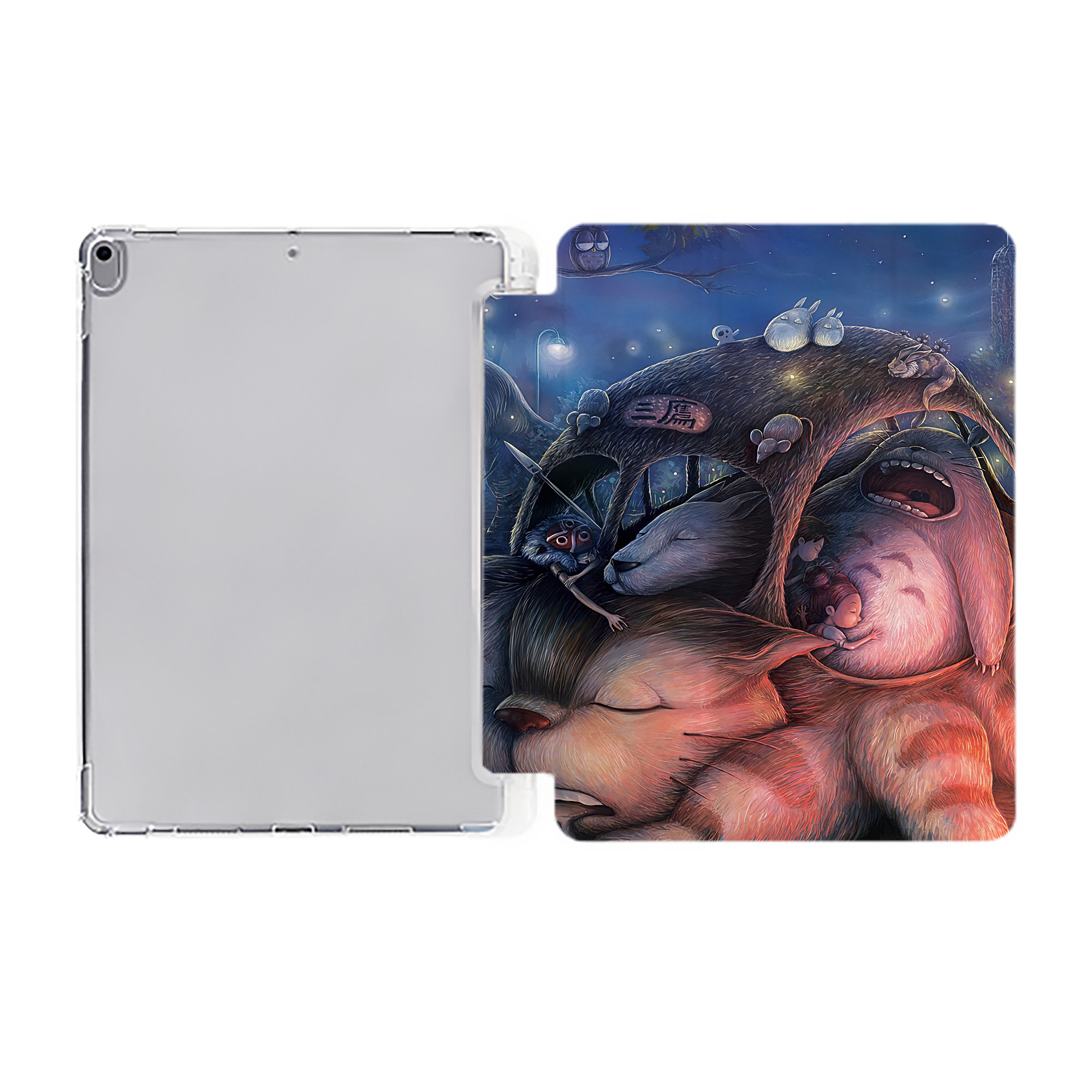 （画像用） となりのトトロ 草壁メイ 草壁サツキ My Neighbor Totoro Satsuki Kusakabe Mei Kusakabe IPad ケース ペン収納付き 三つ折りスタンド PUレザー×シリコン 対応機種9.5/10.5/10.9インチ